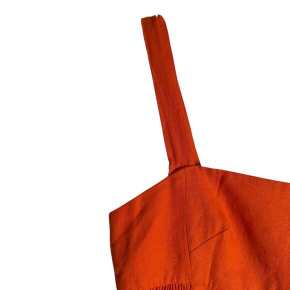 Farm Rio Orange Smocked Linen Blend Sleeveless Resort Midi Sun Dress Size Small - Picture 9 of 16